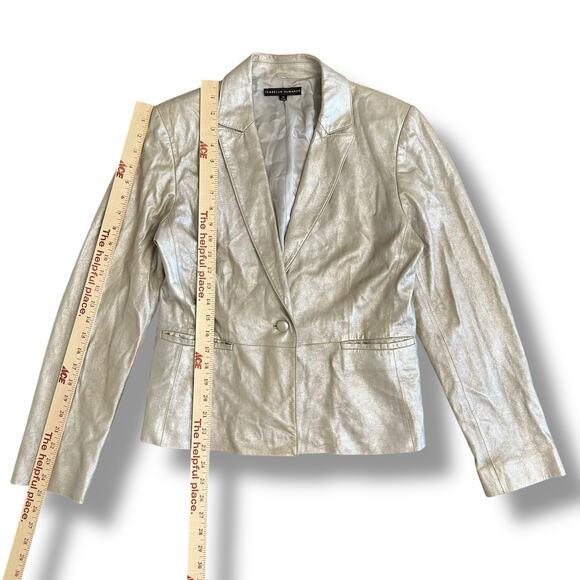 Isabella DeMarco Metallic Silver Genuine Leather Blazer Jacket Size M - Picture 4 of 10